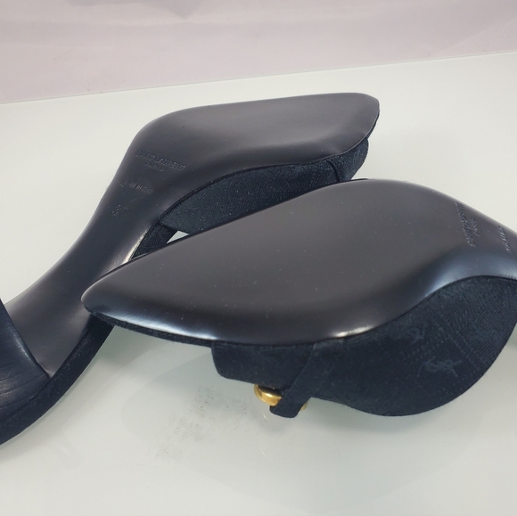 NWT$1050 Saint Laurent YSL Logo Maillon Gippy Chain Heel Slide Sandal Mule Sz 37 - Picture 15 of 17